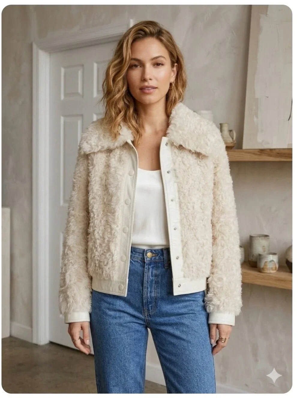 Tory Burch Cream Shearling Jacket